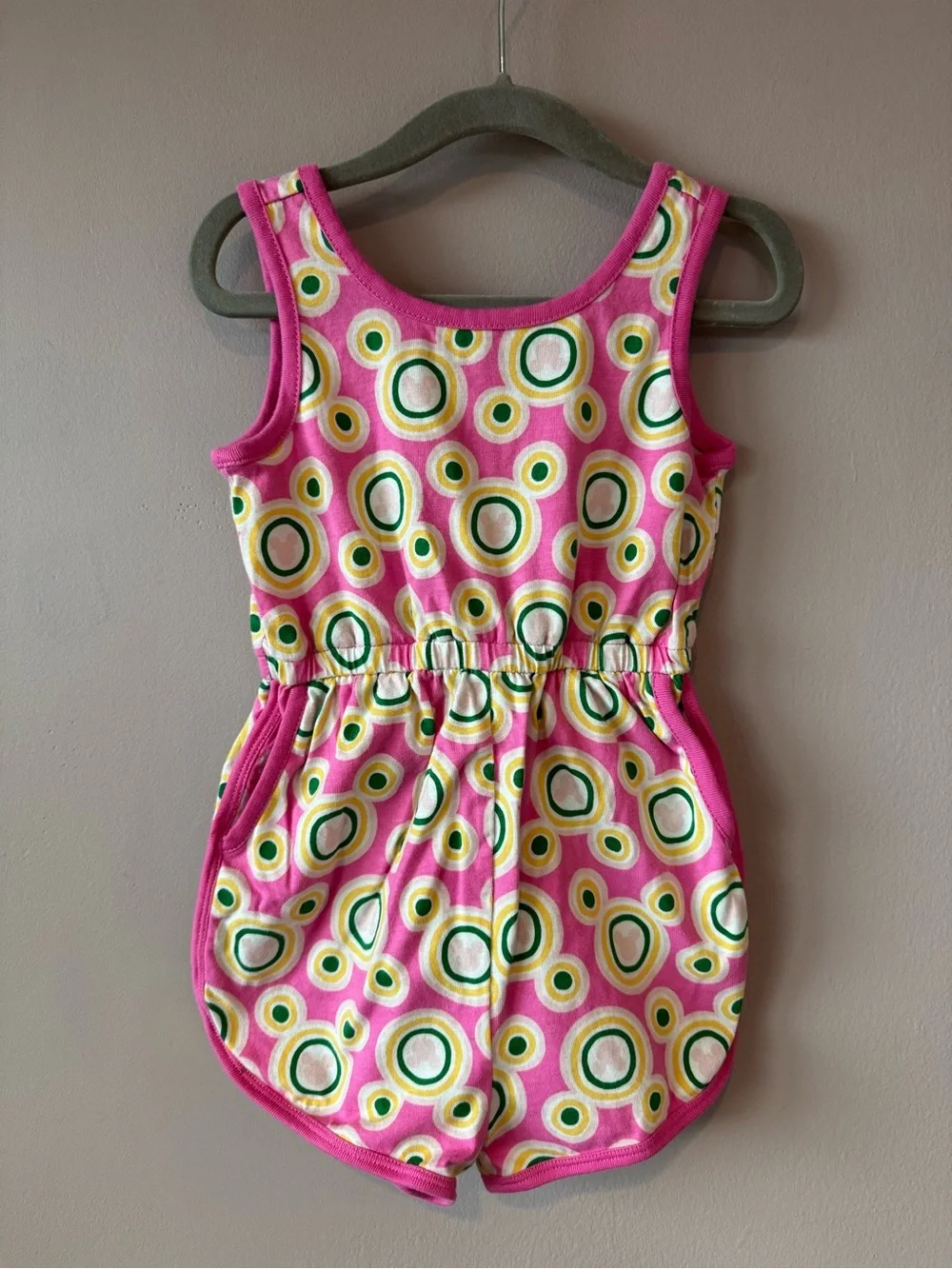 Hanna Andersson x Disney Pink Hidden Icon Mickey Pocket Shorts Romper 3T